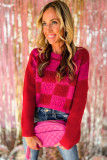 Multicolor Checkered Pattern Heart Detail Textured Sweater