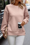 Pale Chestnut Side Buttons Cable Textured Sweatshirt