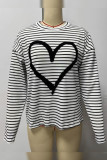 White Stripes Heart Long Sleeves Top