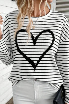 White Stripes Heart Long Sleeves Top
