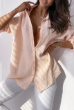 Plain Texture Button Up Pocket Blouse Shirt