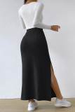 Plain Rib Side Split Maxi Skirt