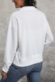 White Turn Down Collar V Neck Sweatshirt