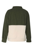 Army Green Corduroy Splicing Apricot Fleece Button Sweatshirt