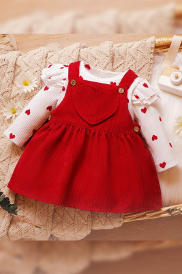 Baby Heart Print Romper And Dress 2pcs Set