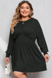 Black Plus Size Ribbed Knit Long Sleeve Tunic Babydoll Top