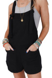 Black Knotted Straps Patch Pockets Terry Knit Romper