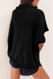 Black Quarter Zip Short Batwing Sleeve Sweater
