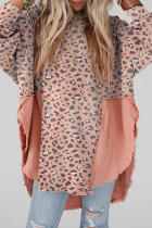 Pink Raw Edge Leopard Patchwork Oversized Blouse
