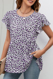 Leopard Print Ruffles Sleeves Babydoll Top