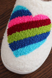 Stripe Heart Knit Plush Slippers