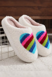 Stripe Heart Knit Plush Slippers