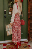 Plaid Print Buttoned Wide Lege Overall Pants