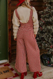 Plaid Print Buttoned Wide Lege Overall Pants