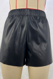 Black Elastic Waist PU Shorts