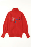 Fiery Red Christmas Holly Jolly Tinsel Graphic High Neck Sweater