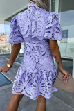 Plain Full Lace Bubble Sleeves Dress