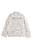 Leopard Fleece Snap Button Pullover Sweatshirt