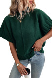 Blackish Green Mock Neck Batwing Short Sleeve Knit Sweater