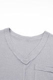 Gray Plus Size V Neck Raw Edge Long Sleeve Top