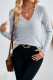 Grey V Neck Long Sleeves Rib Top