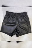 Black Elastic Waist PU Shorts