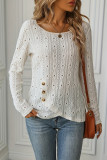 Apricot Jacquard Side Button Long Sleeves Top