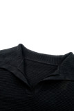 Black Ribbed Knit Lapel Neck Curvy Sweater