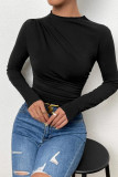 Plain Ruched Long Sleeves Top