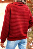 Plain Waffle Knit Turn Down Collar Button Pullover Sweatshirt