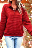 Plain Waffle Knit Turn Down Collar Button Pullover Sweatshirt