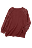 Red Plus Size Contrast Lace Sleeve Waffle Knit Top