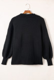 Black Ribbed Knit Lapel Neck Curvy Sweater