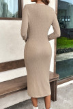 Khaki Texture Twisted Split Midi Dress