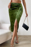 Green Velvet Split Skirt Dress 