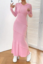 Hooded Bodycon Pink Maxi Dress 