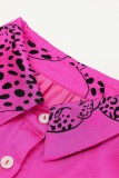 Rose Red Cheetah Print Bell Sleeve Mini Shirt Dress