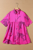 Rose Red Cheetah Print Bell Sleeve Mini Shirt Dress