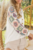 Multicolor Aztec Print Raglan Sleeve Henley Sweatshirt