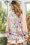 Oatmeal Corded Floral Patchwork Long Sleeve Top
