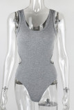 Ribbed Knitting Cut Out One Piece Bodysuit 