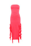 Off Shoulder Ripped Smocked Dress 