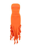 Off Shoulder Ripped Smocked Dress 