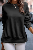 Black Snap Buttons Side Splits Pullover Sweatshirt
