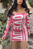 Love Print Off Shoulder Dress 