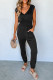 Black Shirred High Waist Sleeveless V Neck Jumpsuit