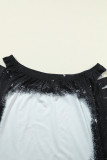 Black Bleached Elastic Neckline Ripped Sleeve Mini Dress