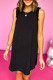 Black Solid Color Ruffled Sleeveless Shift Mini Dress