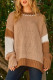 Light French Beige Color Block Contrast Stitch Oversized Sweater