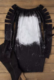 Black Bleached Elastic Neckline Ripped Sleeve Mini Dress